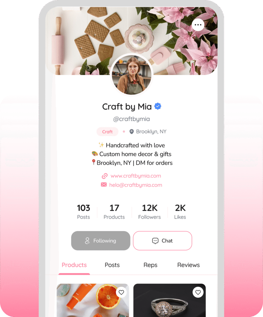 Shop Society storefront profile screen